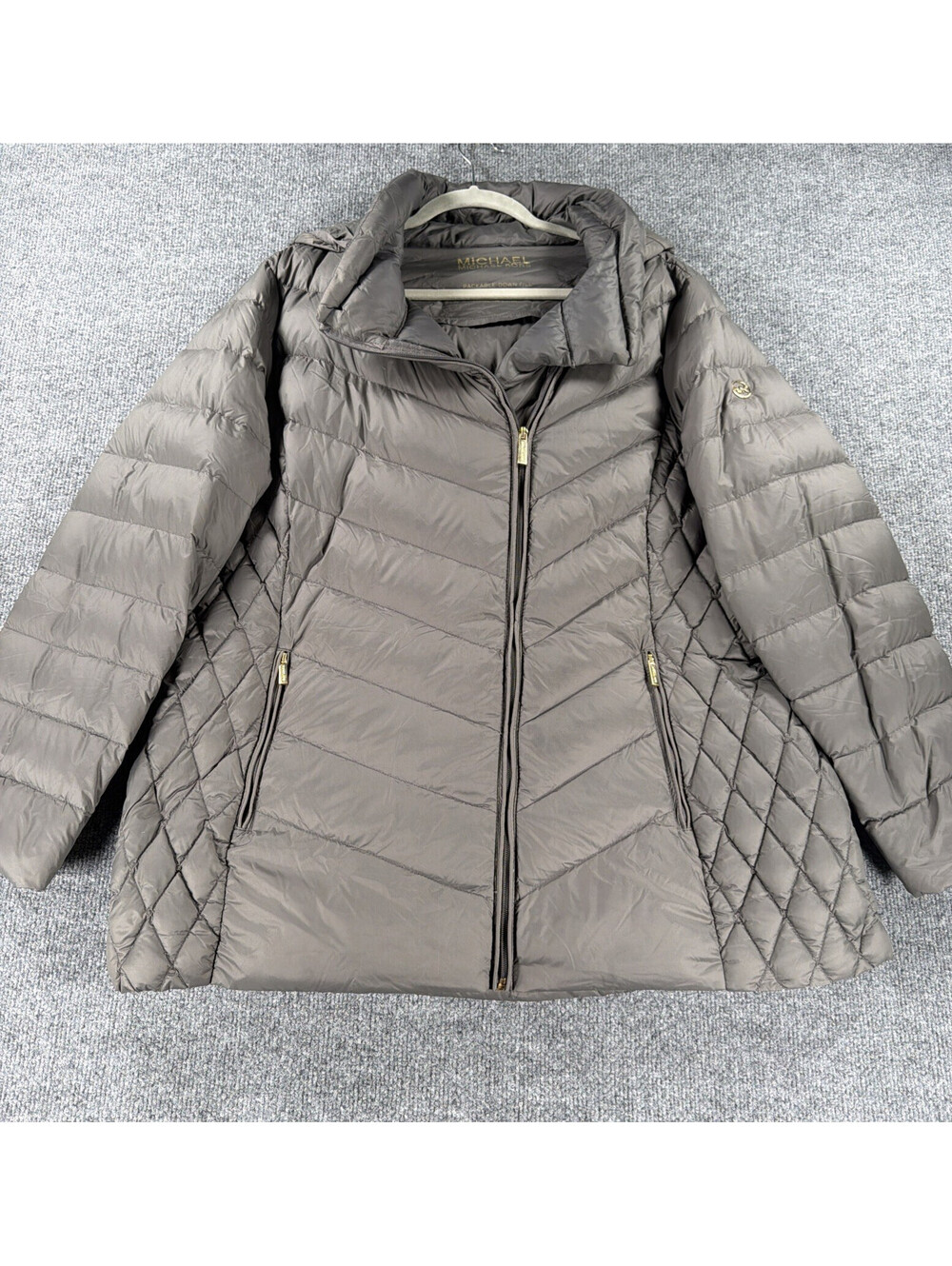 Michael Kors Quilted Short Packable Puffer Jacket Coat- Gray- Women's XXL